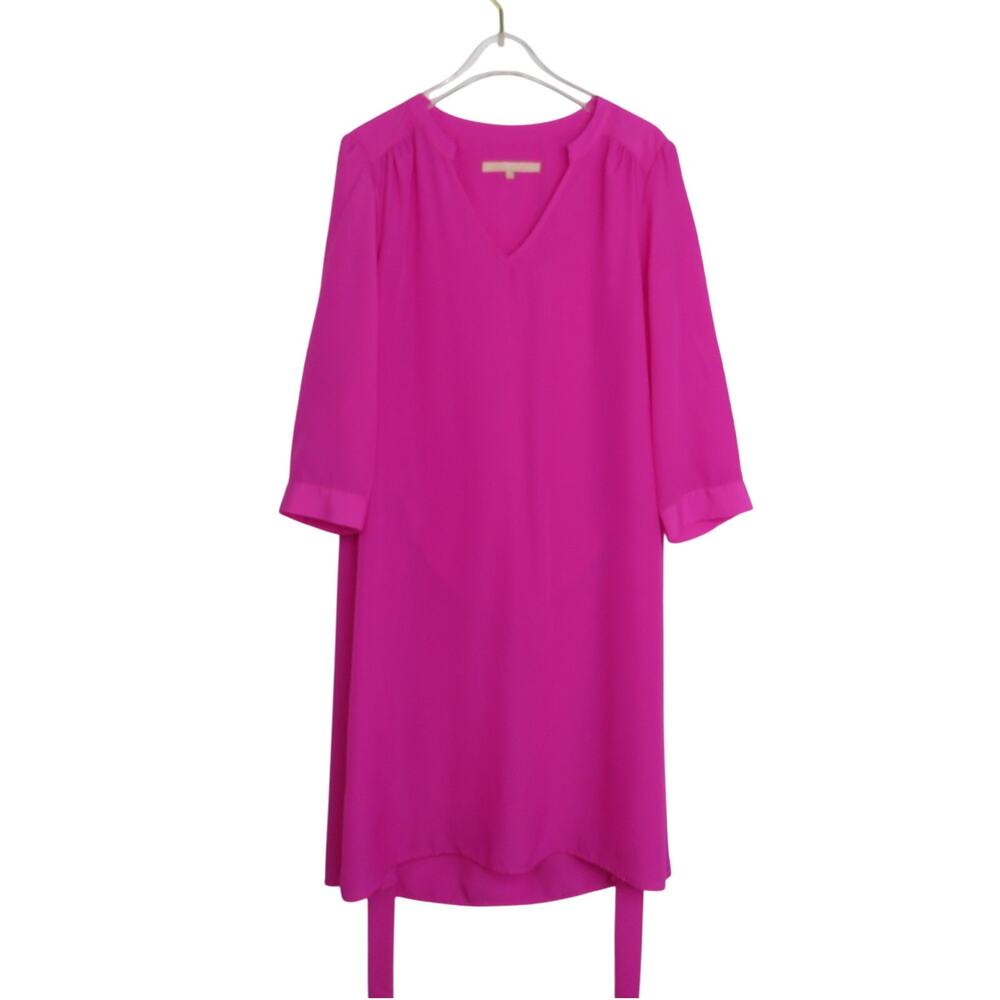 Anthropologie Hutch Magenta Pink V-Neck Dress with Belt Medium - Picture 2 of 4